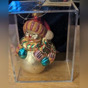 Sterling INC Designers Studio Hand Crafted Glass Snowman Ornament 4 3/4" Tall